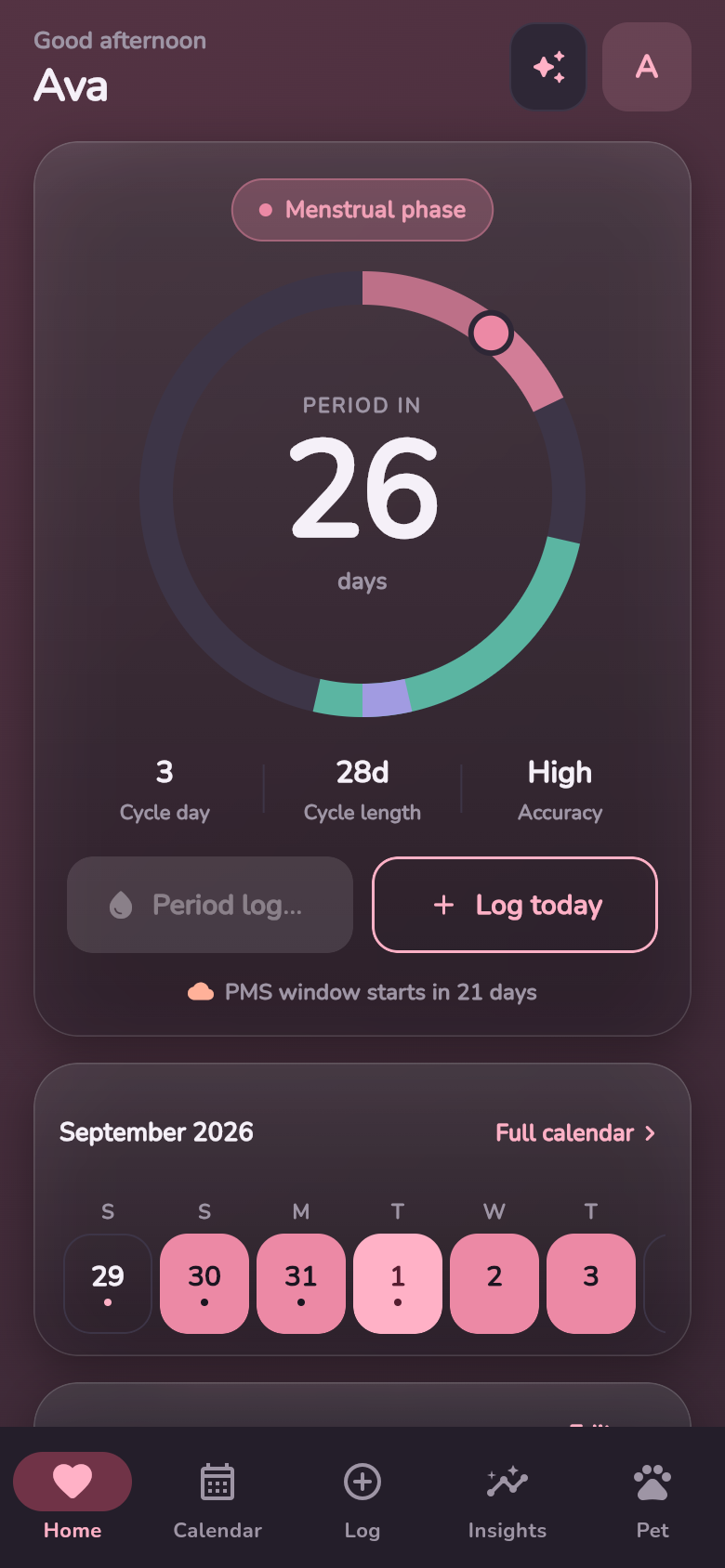Home screen in dark theme